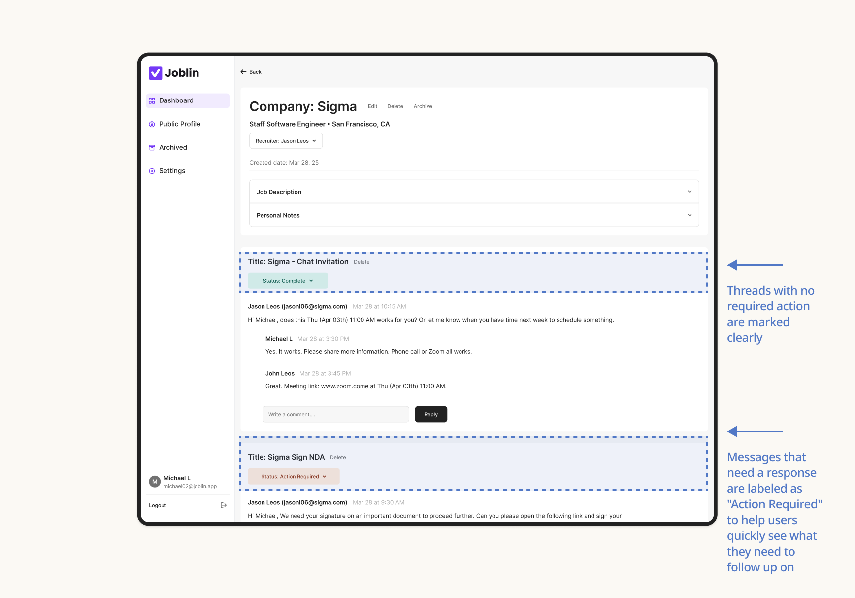 Threaded inbox with classifier